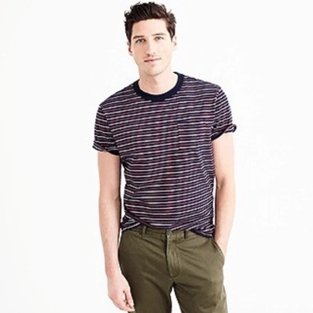 J. Crew • Men’s Red White Blue Striped Pocket Tee Shirt